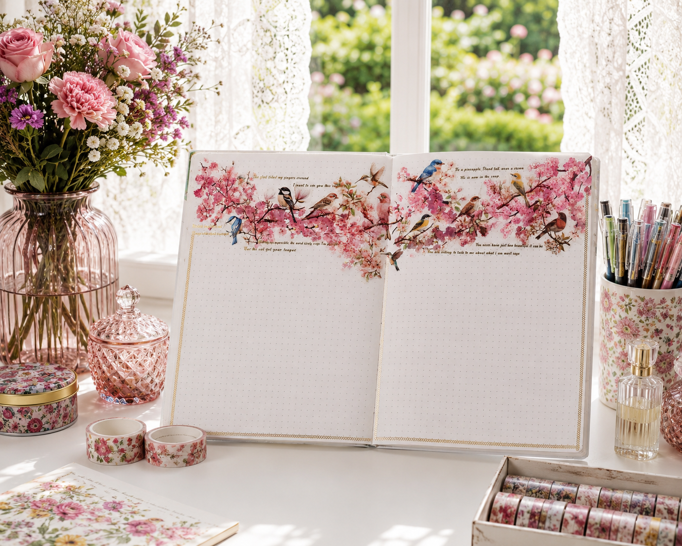 In Full Bloom: A Cherry Blossom and Songbird Aesthetic Journal Layout