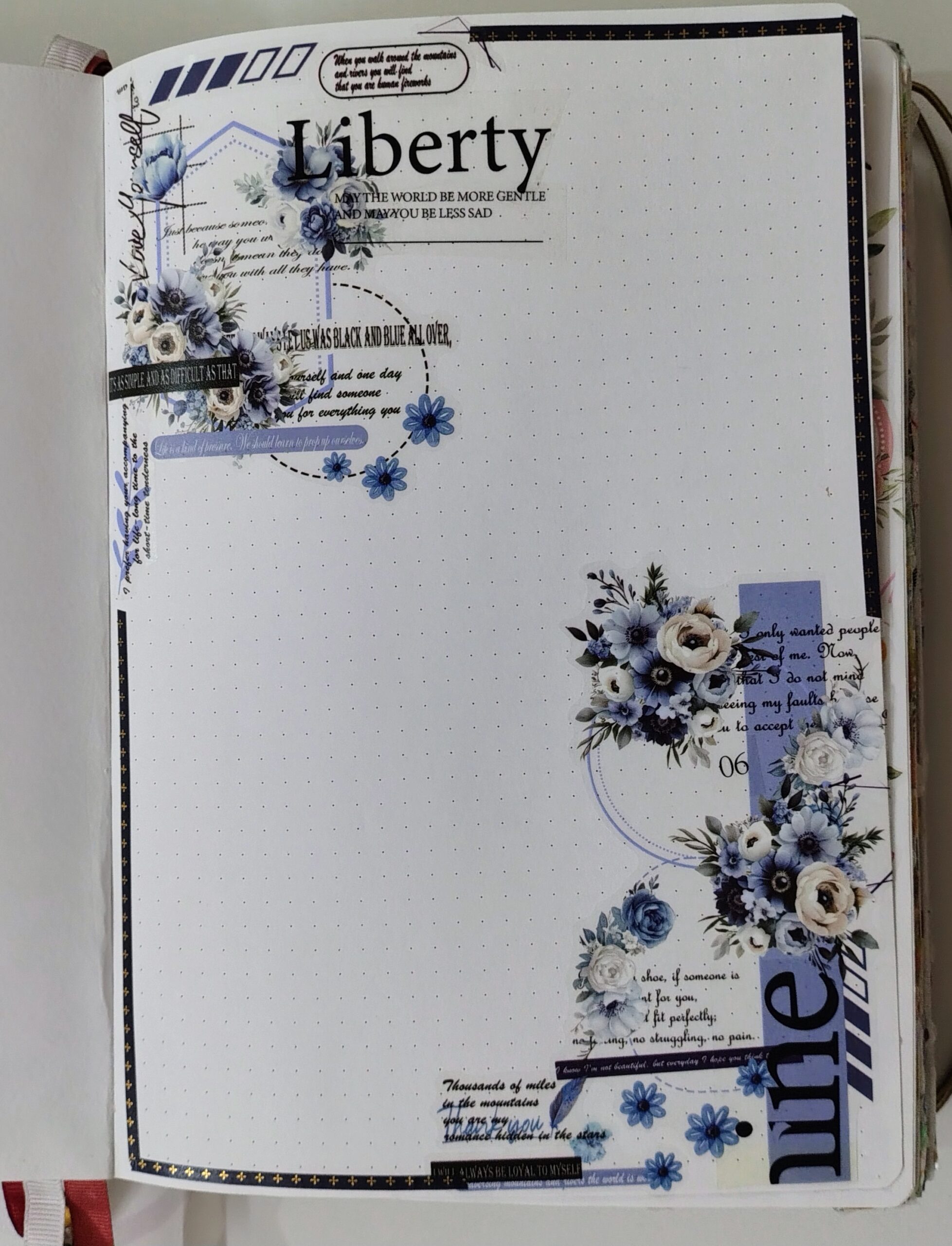 Home Blue florals themed geometrics and text journal layout.
